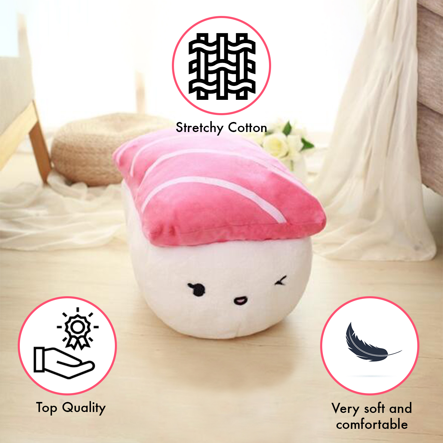 The cute sushi plush toy pillow sells salmon sushi one by one. The color  and size are slightly different. 1PC Japan Sushi Shape Plush Toys Stuffed  Soft Sofa Cushion Gifts for Kids